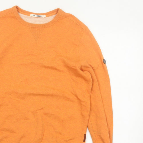 Ben Sherman Men Orange S Crew Neck Pullover Cotton Sweatshirt