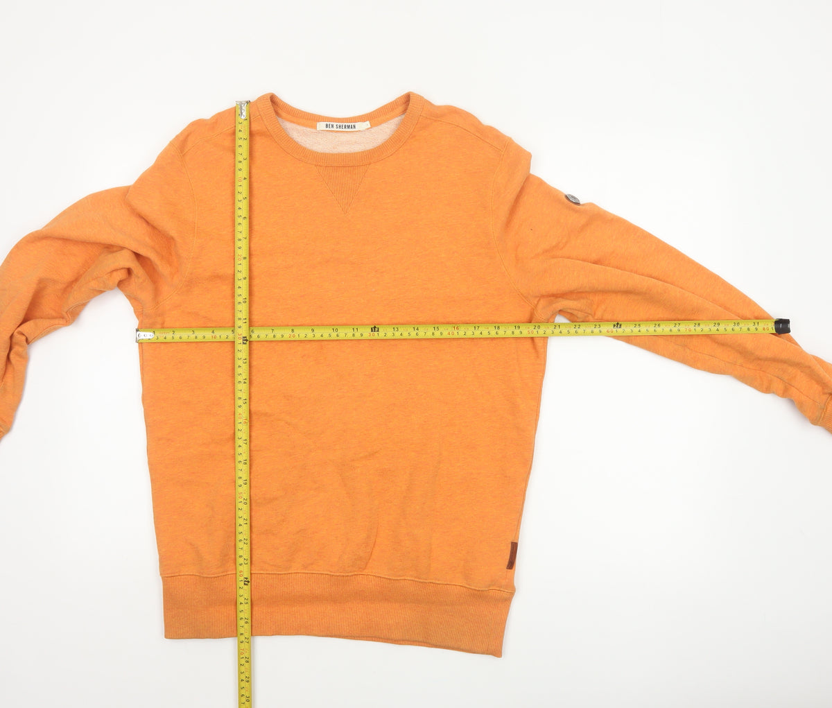 Ben Sherman Men Orange S Crew Neck Pullover Cotton Sweatshirt
