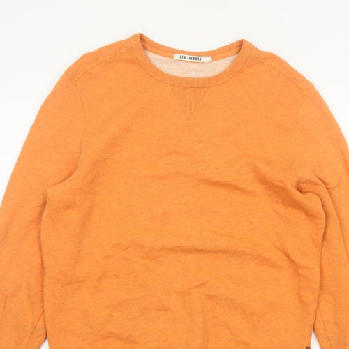 Ben Sherman Men Orange S Crew Neck Pullover Cotton Sweatshirt