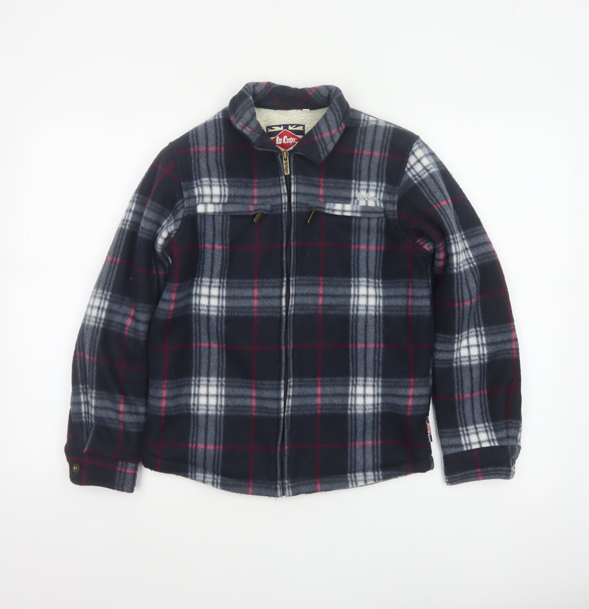 Lee Cooper Boys Navy Plaid Fleece Lined Zip Jacket Age 11-12 Years