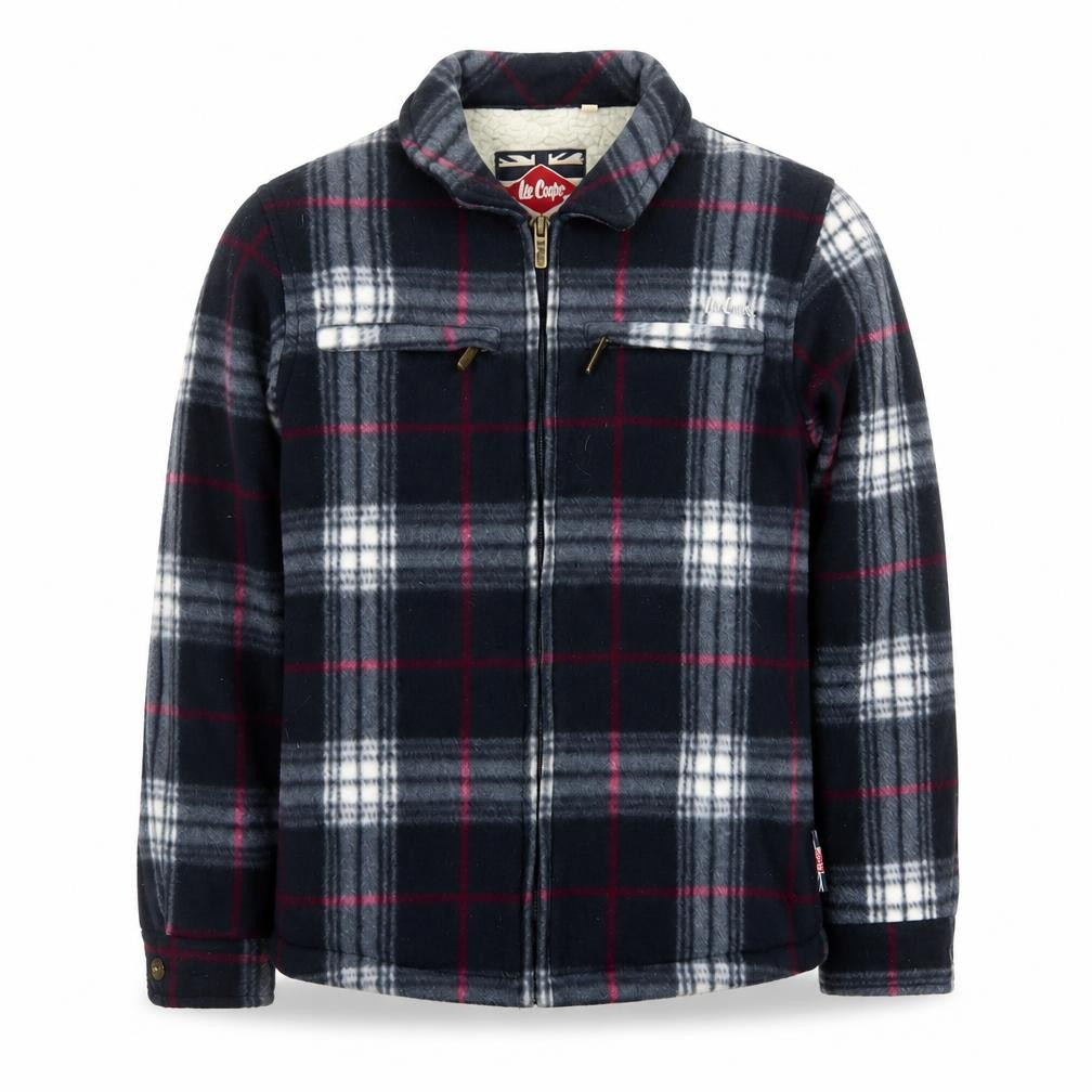Lee Cooper Boys Navy Plaid Fleece Lined Zip Jacket Age 11-12 Years