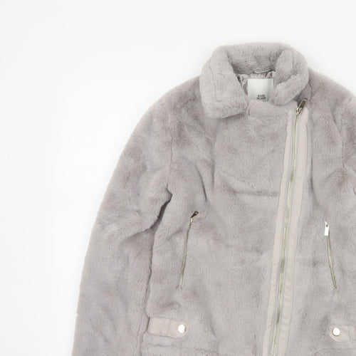 River Island Girls Grey 11-12 Years Faux Fur Biker Jacket Zip