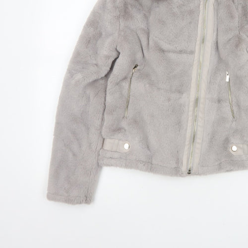 River Island Girls Grey 11-12 Years Faux Fur Biker Jacket Zip