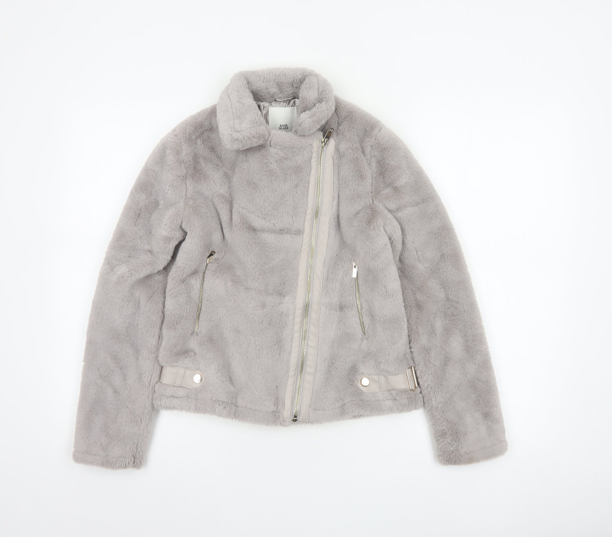 River Island Girls Grey 11-12 Years Faux Fur Biker Jacket Zip