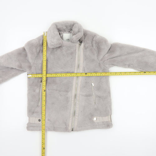 River Island Girls Grey 11-12 Years Faux Fur Biker Jacket Zip