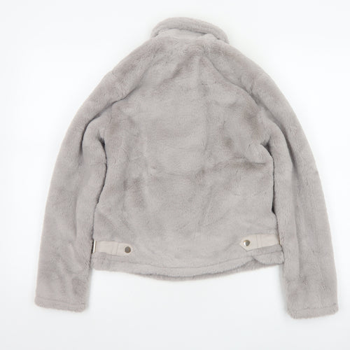 River Island Girls Grey 11-12 Years Faux Fur Biker Jacket Zip