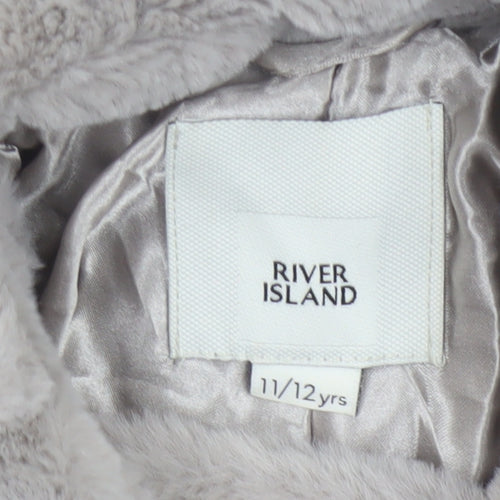 River Island Girls Grey 11-12 Years Faux Fur Biker Jacket Zip