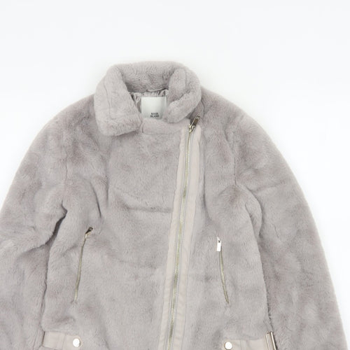 River Island Girls Grey 11-12 Years Faux Fur Biker Jacket Zip
