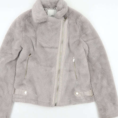 River Island Girls Grey 11-12 Years Faux Fur Biker Jacket Zip