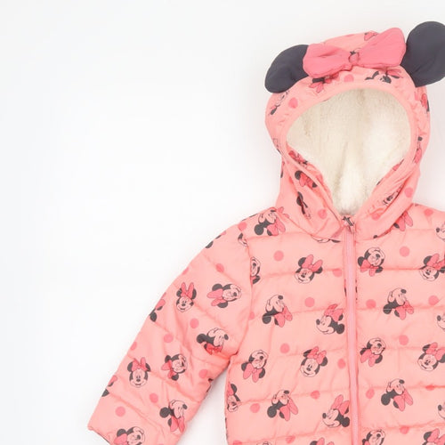 Disney Baby Girls Pink 12-18 Months Minnie Mouse Hooded Puffer Jacket