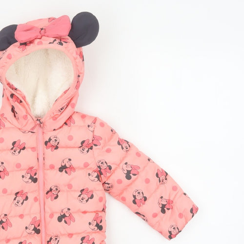 Disney Baby Girls Pink 12-18 Months Minnie Mouse Hooded Puffer Jacket