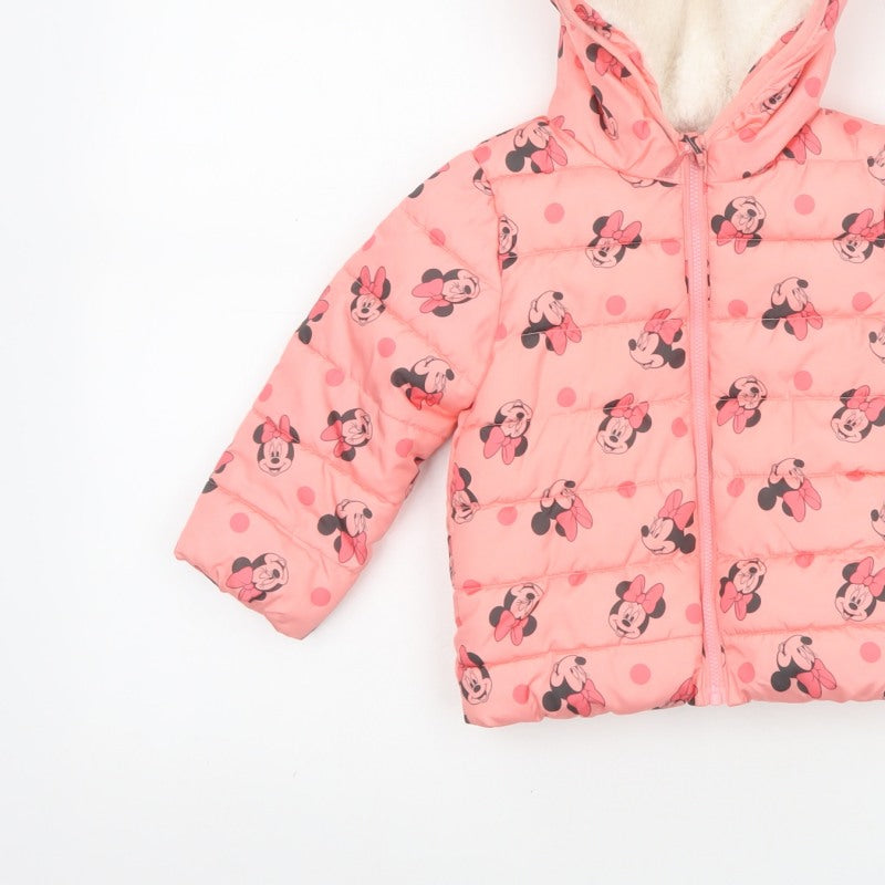 Disney Baby Girls Pink 12-18 Months Minnie Mouse Hooded Puffer Jacket