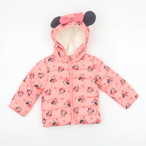 Disney Baby Girls Pink 12-18 Months Minnie Mouse Hooded Puffer Jacket
