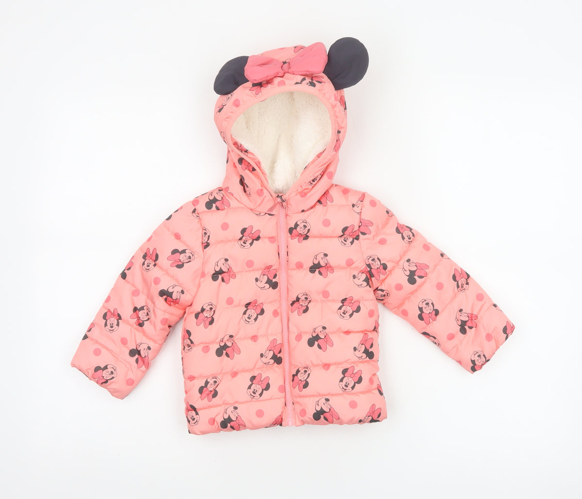 Disney Baby Girls Pink 12-18 Months Minnie Mouse Hooded Puffer Jacket