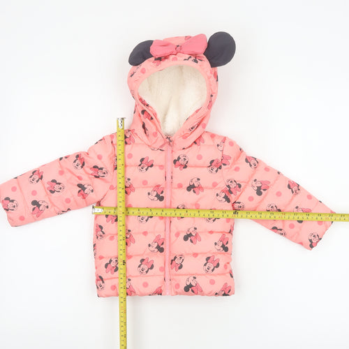 Disney Baby Girls Pink 12-18 Months Minnie Mouse Hooded Puffer Jacket