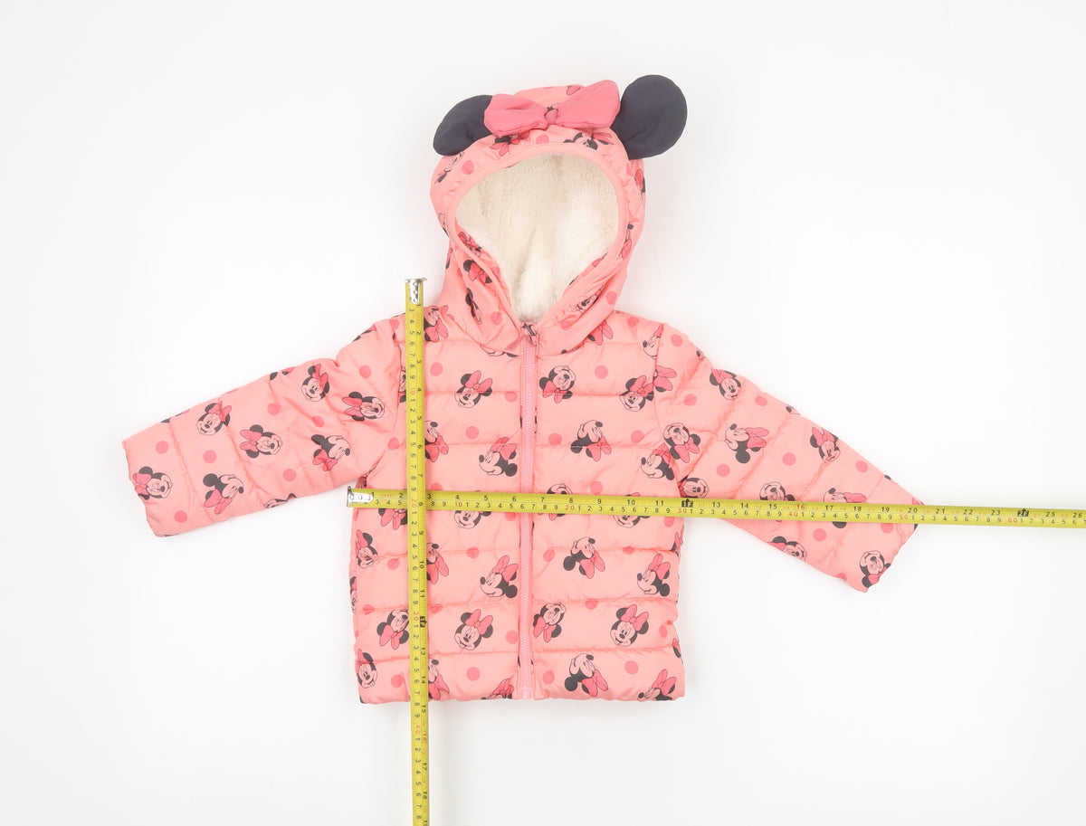 Disney Baby Girls Pink 12-18 Months Minnie Mouse Hooded Puffer Jacket