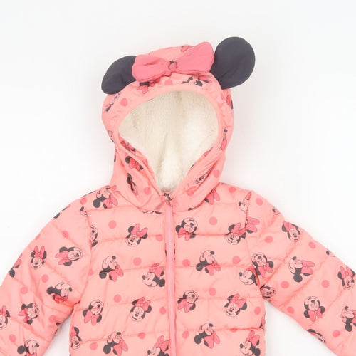 Disney Baby Girls Pink 12-18 Months Minnie Mouse Hooded Puffer Jacket