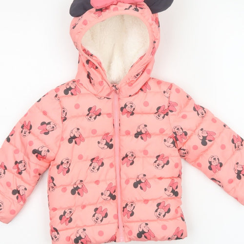 Disney Baby Girls Pink 12-18 Months Minnie Mouse Hooded Puffer Jacket