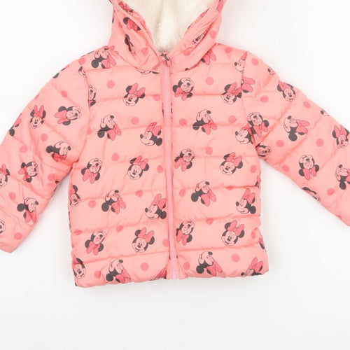 Disney Baby Girls Pink 12-18 Months Minnie Mouse Hooded Puffer Jacket