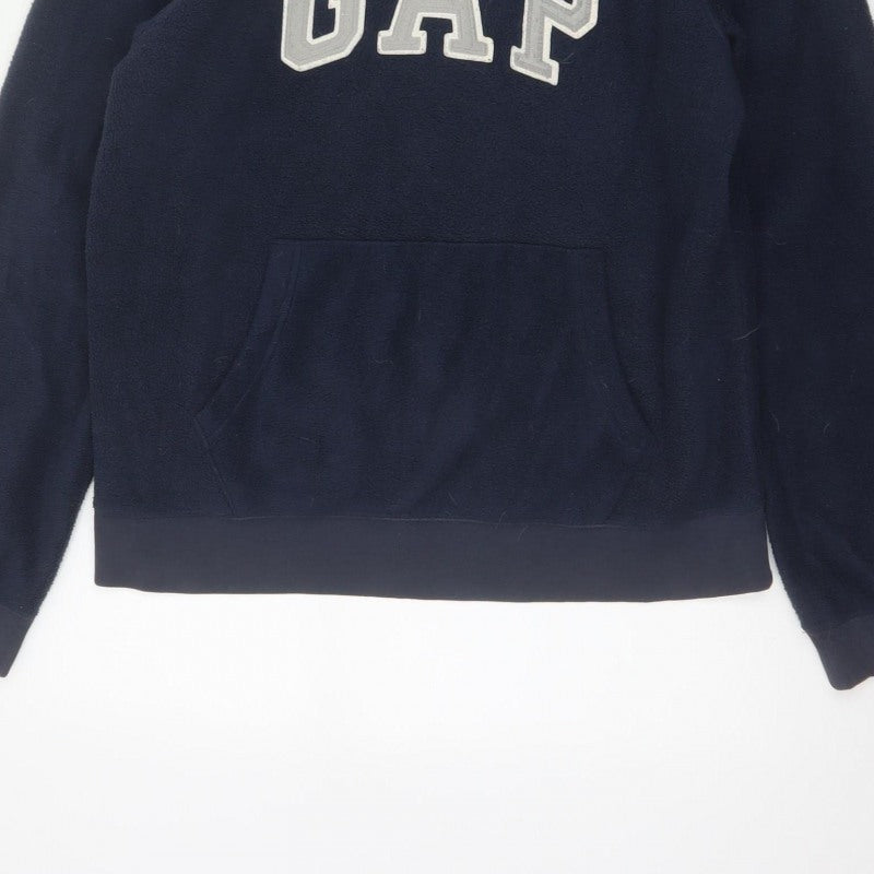 Gap Men’s Blue S Pullover Fleece Hoodie Logo Graphic Pockets