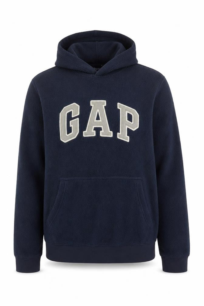 Gap Men’s Blue S Pullover Fleece Hoodie Logo Graphic Pockets