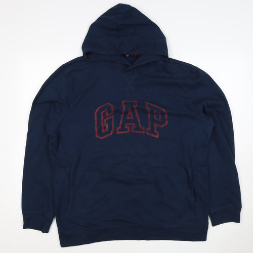 GAP Men’s Navy Blue L Pullover Hoodie Red Logo Graphic Cotton