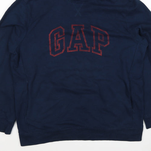 GAP Men’s Navy Blue L Pullover Hoodie Red Logo Graphic Cotton
