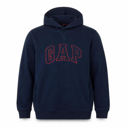 GAP Men’s Navy Blue L Pullover Hoodie Red Logo Graphic Cotton