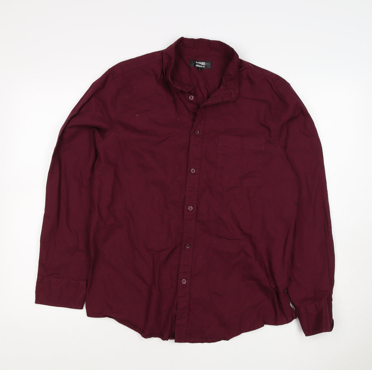 Dunnes Stores Men’s Burgundy Red L Regular Fit Cotton Button-Up Shirt