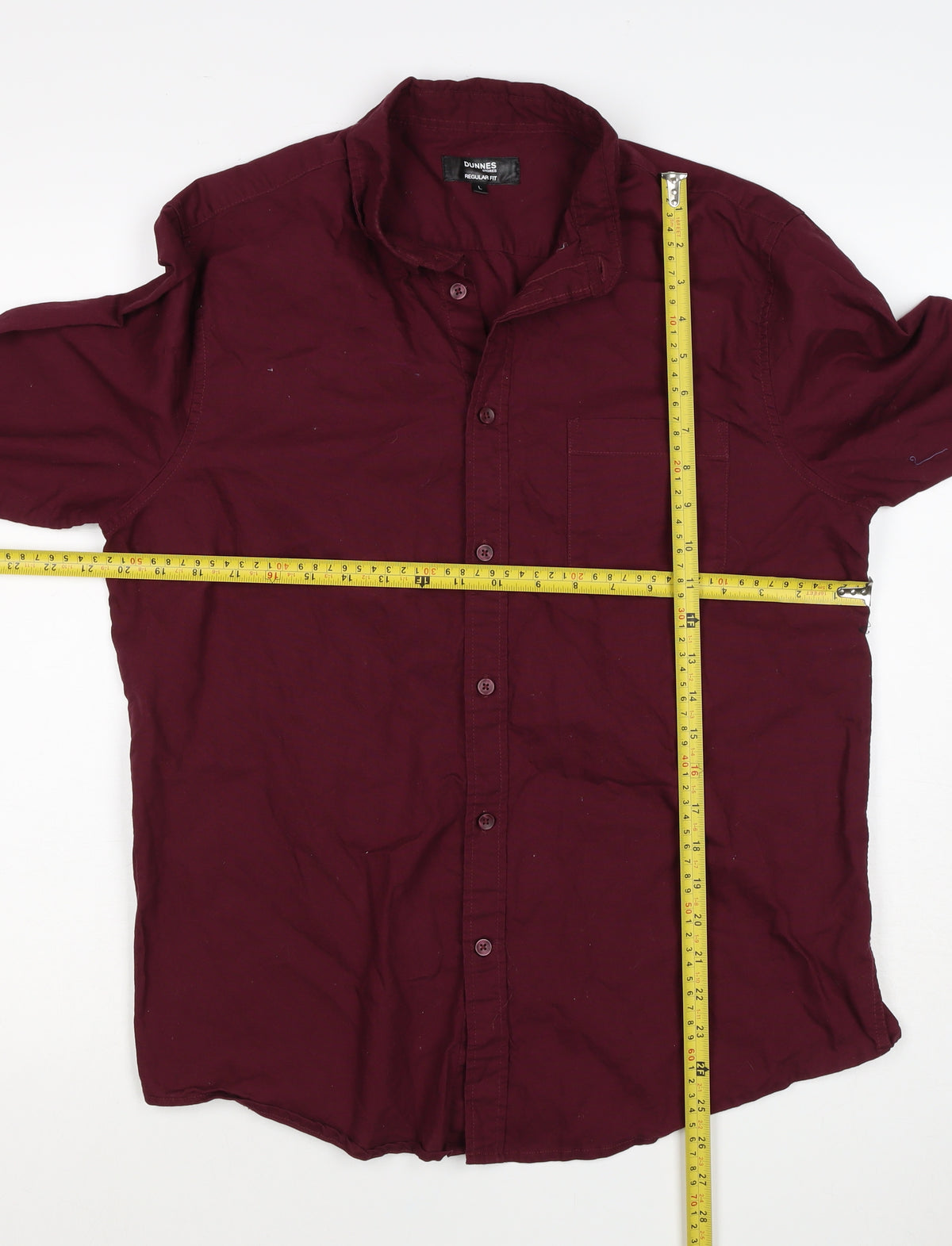 Dunnes Stores Men’s Burgundy Red L Regular Fit Cotton Button-Up Shirt