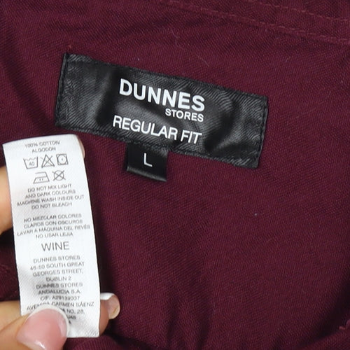 Dunnes Stores Men’s Burgundy Red L Regular Fit Cotton Button-Up Shirt