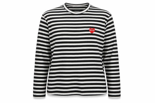 Comme des Garçons PLAY Women’s Black White Stripe Heart Long Sleeve T-Shirt XL