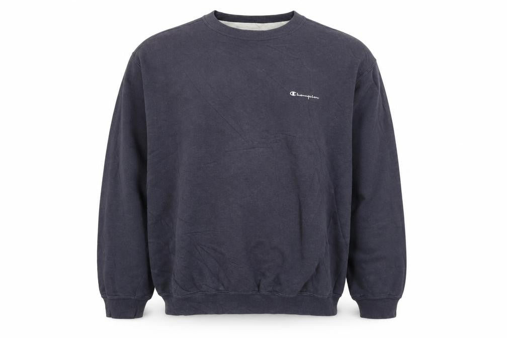 Front view of Champion Men Blue XL Vintage Crew Neck Logo Pullover Sweatshirt