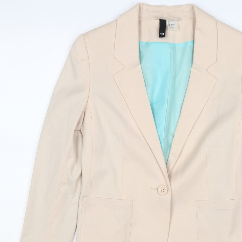 H&M Divided Women Beige UK 8 Single Button Lined Blazer