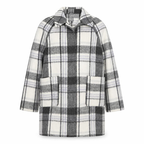M&S Women Grey Plaid Wool Blend Mid-Length Open Coat Size 14