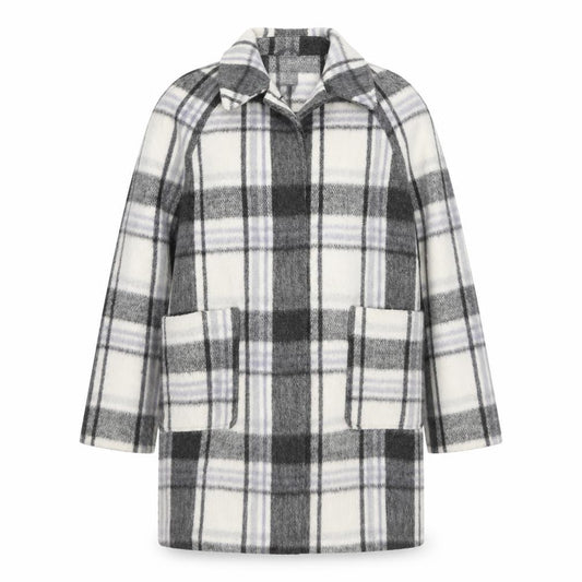 M&S Women Grey Plaid Wool Blend Mid-Length Open Coat Size 14