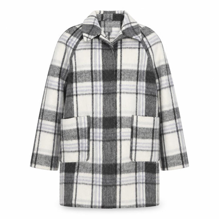 M&S Women Grey Plaid Wool Blend Mid-Length Open Coat Size 14