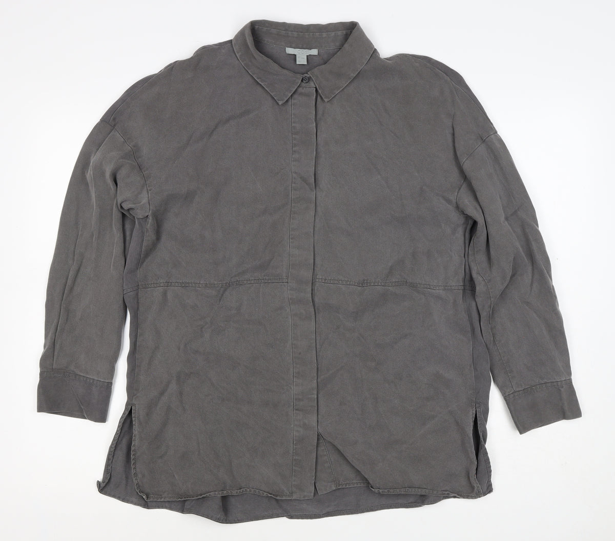 Back view of COS Men Grey S Lyocell Relaxed Long Sleeve Button-Up Shirt