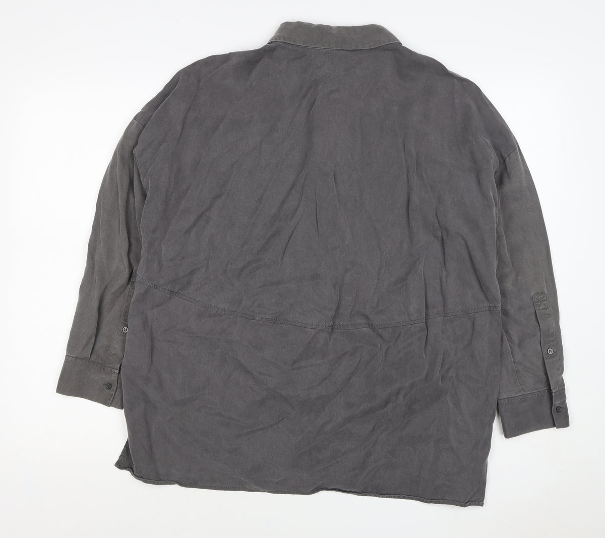 Close-up detail of COS Men Grey S Lyocell Relaxed Long Sleeve Button-Up Shirt