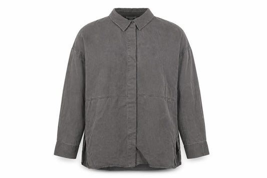 Front view of COS Men Grey S Lyocell Relaxed Long Sleeve Button-Up Shirt