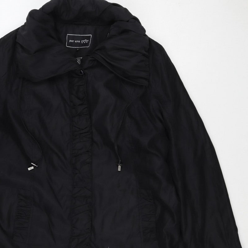 Per Una Women’s Black L Hooded Long Ruffle Zip Jacket