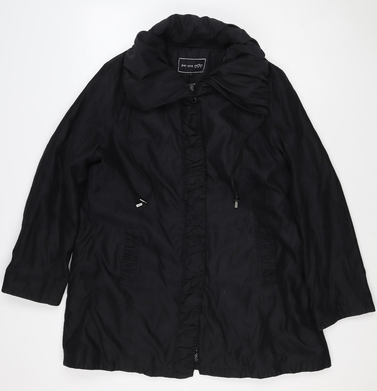 Per Una Women’s Black L Hooded Long Ruffle Zip Jacket