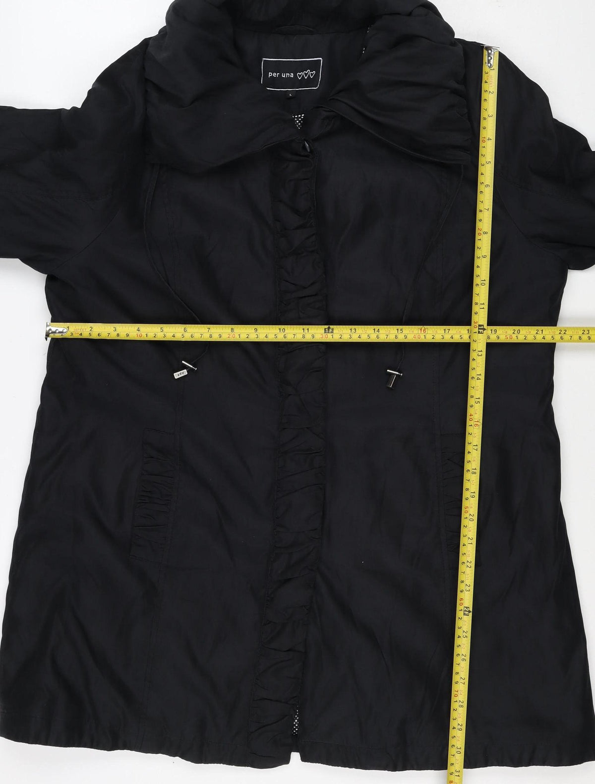 Per Una Women’s Black L Hooded Long Ruffle Zip Jacket