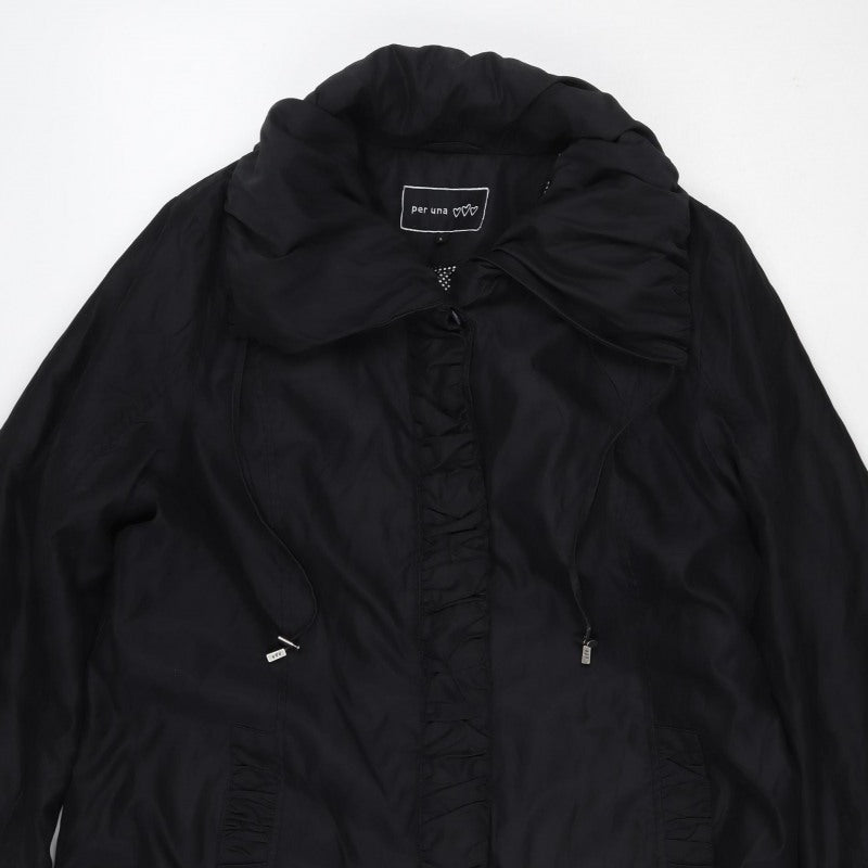 Per Una Women’s Black L Hooded Long Ruffle Zip Jacket