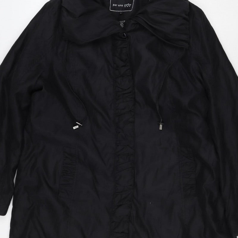 Per Una Women’s Black L Hooded Long Ruffle Zip Jacket