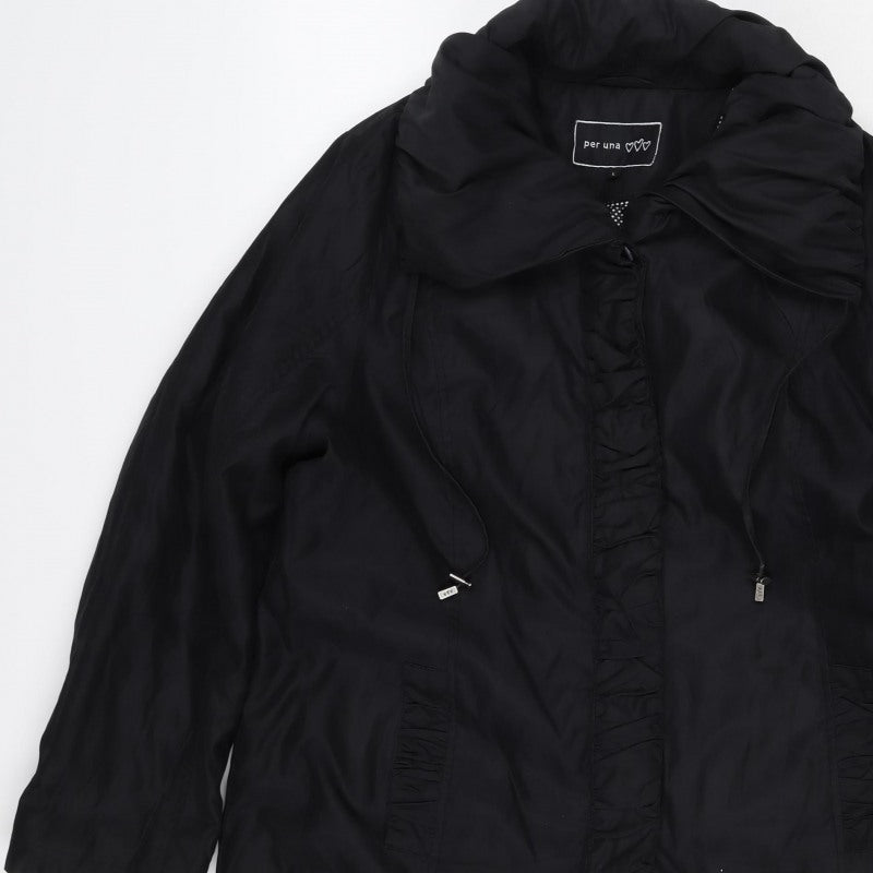 Per Una Women’s Black L Hooded Long Ruffle Zip Jacket
