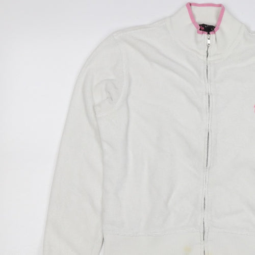 Ralph Lauren Women White Pink M Full Zip Logo Sweatshirt