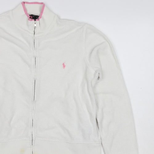 Ralph Lauren Women White Pink M Full Zip Logo Sweatshirt
