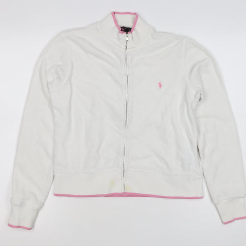 Ralph Lauren Women White Pink M Full Zip Logo Sweatshirt