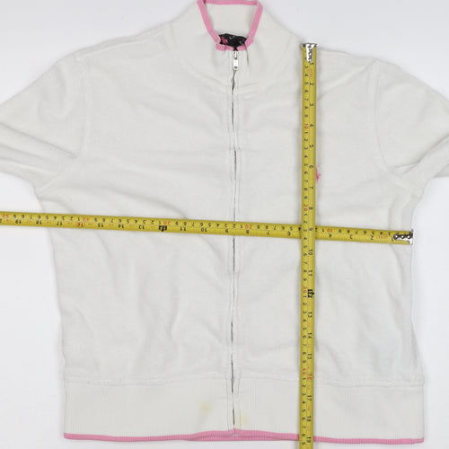 Ralph Lauren Women White Pink M Full Zip Logo Sweatshirt